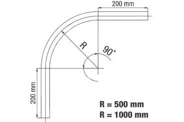 Wentex Eurotrack Eckstück 90 Grad R=500 mm schwarz – kompakte gebogene Schienenecke für enge Vorhangführung Skizze