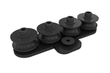 Wentex Seilführung 4 Rollen schwarz pulverbeschichtet – stabile und leise Seilführung mit vier Rollen für Seil- und Steuerleitungen im Eurotrack Schienensystem Darstellung mit Schraube